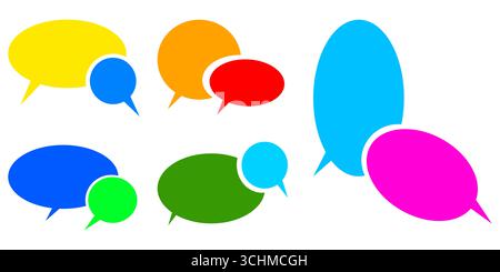 Sammlung von Sprechblasen mit verschiedenen Farben, isoliert auf weißem Hintergrund. Für Text, Gedanken, Sprechen, Botschaft, Dialog. Vektorabbildung. Stock Vektor
