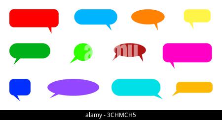 Sammlung von Sprechblasen mit verschiedenen Farben, isoliert auf weißem Hintergrund. Für Text, Gedanken, Sprechen, Botschaft, Dialog. Vektorabbildung. Stock Vektor