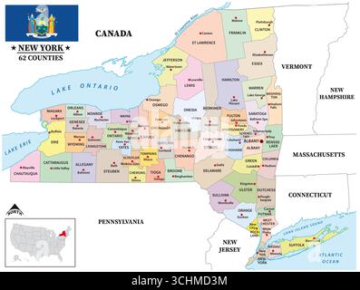 Landkarte des US-amerikanischen Bundesstaates New York Stockfoto