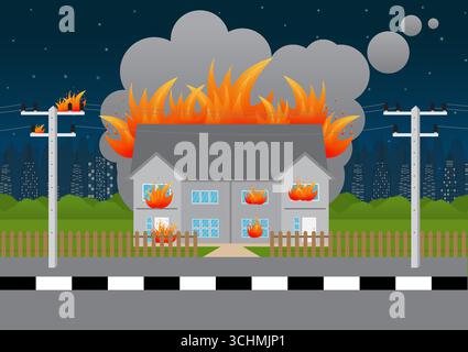 Brennendes Haus. Feuer im Haus. Brennendes Haus. Feuerversicherung .Vektor-Illustration. Stock Vektor