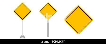 Leeres gelbes Verkehrszeichen oder Verkehrszeichen setzen Vektorillustration isoliert auf weißem Hintergrund. Stock Vektor