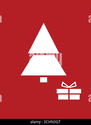Weihnachtsbaum und Geschenkbox. Weihnachtskartenvorlage. Vektorabbildung. Stock Vektor