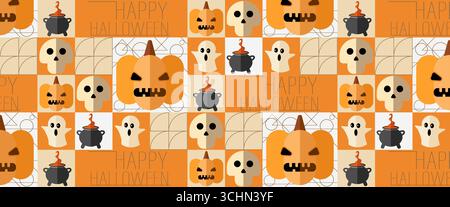 Geometrisches nahtloses Muster Bauhaus Halloween mit abstrakten modernen Formen mit Horror-Weihnachtsfiguren. Stock Vektor