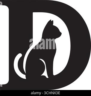 Schwarzes Katzentier sitzend neben Buchstabe I Vektor-Logo-Design | professionelle Tier Panther Illustration Stock Vektor