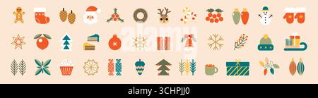 Weihnachtliches Element-Set, Weihnachtskollektion, Weihnachtssymbole Stock Vektor