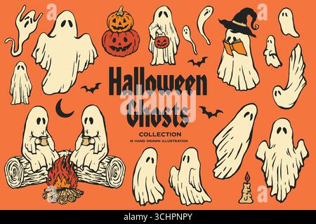 Halloween-Geister Handgezeichnete Illustration Stock Vektor