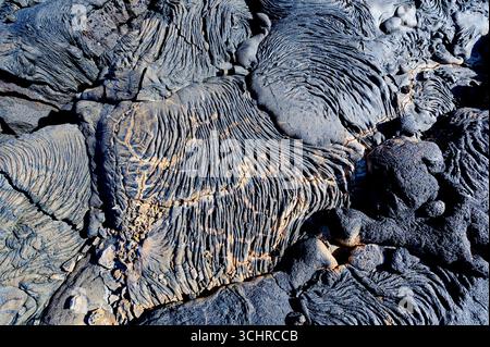 Nahaufnahme des 1897 entstandenen Lavastroms in der Sullivan Bay, Santiago, den Galapagos. Foto vom Juli 2011. Stockfoto