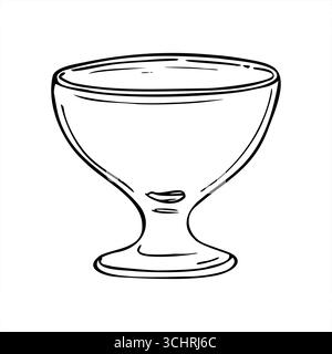 Leere Glaseisschale monochrome Vektor-Umrisszeichnung. Schüssel am Stiel für die Illustration von Marmelade, Honig oder Pudding. Desserttasse für das Menü Stock Vektor