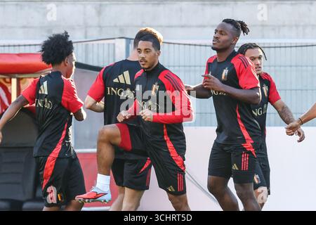 Vaduz, Liechtenstein. September 2025. Der belgische Youri Tielemans und der belgische Michy Batshuayi wurden am Mittwoch, den 3. September 2025, während eines Trainings der belgischen Fußballnationalmannschaft Red Devils in Vaduz, Liechtenstein, dargestellt. Das Team bereitet sich auf die WM-Qualifikation morgen gegen Liechtenstein vor. BELGA FOTO BRUNO FAHY Credit: Belga News Agency/Alamy Live News Stockfoto