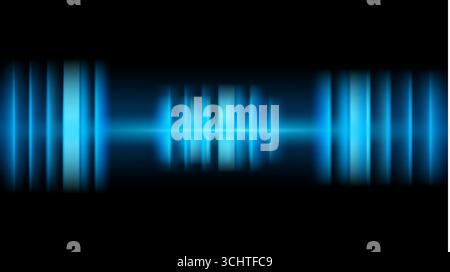Strahlendes blaues wellenförmiges Lichtspektrum auf dunklem Hintergrund. Ideal für High-Tech, Audio-Visualisierungen, Musikthemen und futuristische digitale Konzepte mit Stock Vektor
