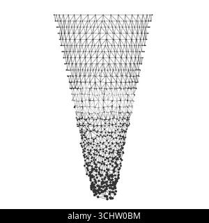 Dynamische geometrische Tornadoform, die durch miteinander verbundene Linien und Knoten gebildet wird, perfekt für Technologie-, Wissenschafts- oder abstrakte Designprojekte, isoliert auf weißem Hintergrund Vektorillustration Stock Vektor