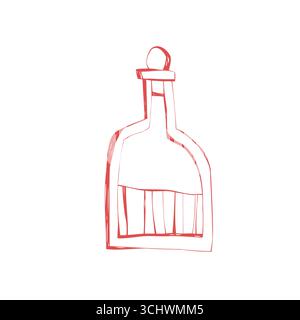 Handgezeichnete Kritzelskizze hohe Vintage Trank Flasche mit Korkstopfen Hexerei halloween Alchemie und gruseligen Designelementen Stock Vektor