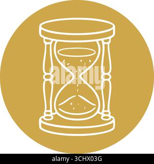 Ein stilisierter Sandtimer befindet sich in einer goldenen Scheibe, die auf das Vergehen der Zeit und den Vintage-Charme hinweist. Stock Vektor