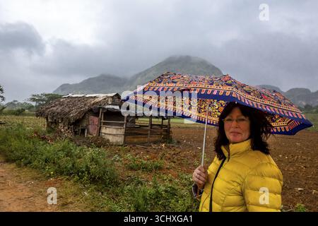Touristen in Vinalestal Vinales, Kuba, Pinar del Rio, Vinales, Pinar del Rio Stockfoto