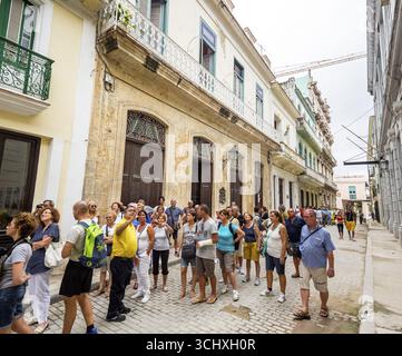 Touristengruppe in den Straßen von Havanna, La Habana, Kuba, Karibik, Mittelamerika, Kuba, Europa, Luftaufnahme, Vogelperspektive, Luftaufnahme, A Stockfoto