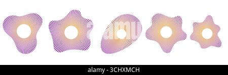 Set von konzentrischen Kreissymbolen mit unterbrochenen Linien. Abstrakte Schallwellen-Radarsymbole, Echovibrationselemente, kreisförmige Audiopiktogramme für Stock Vektor