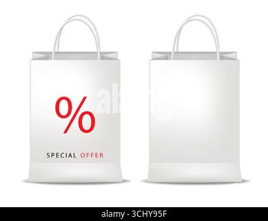 Realistische Einkaufstaschen auf weißem Hintergrund. Black friday Papiertüten Set. Isolierter Vektor Stock Vektor