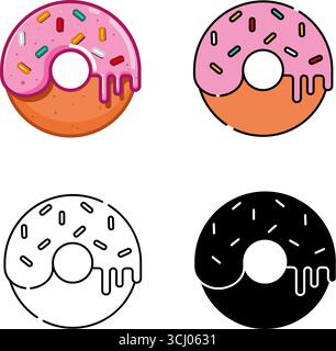 Satz von Symbol Donut Vector in Outline, Silhouette, Flat und Realistic Style Isolated Design Stock Vektor