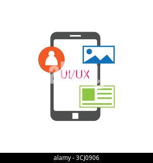 Vektordarstellung der Smartphone-Benutzeroberfläche/UX mit Symbolen für Profil, Bild und Inhalt. Ideal für App-Design, Wireframes und digitale kreative Projekte. Stock Vektor