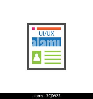 Minimaler flacher Vektor des UI/UX-Layouts der digitalen Seite mit Profil, Text und Kopfzeile. Geeignet für Webdesign, Anwendungsvorlagen und digitale Kreativlösungen Stock Vektor