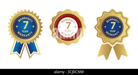 Drei goldene Garantiesiegel mit blauen und roten Akzenten Stock Vektor