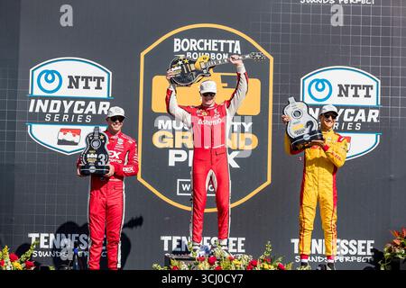 JOSEF NEWGARDEN (2) (USA) aus Nashville, TN, gewinnt den Grand Prix von Borchetta Bourbon Music City auf dem Nashville Superspeedway in LIBANON, TN. Stockfoto