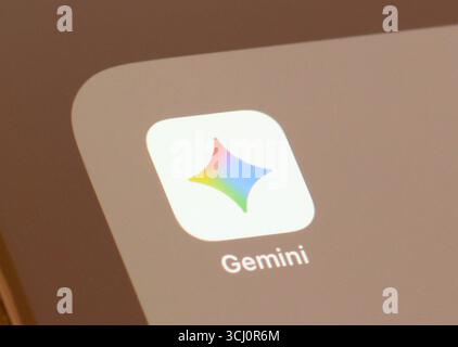 Gemini AI-App auf einem Smartphone-Bildschirm – früher hieß sie Bard und gehört Google Stockfoto