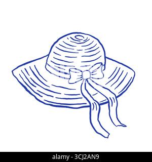 Handzeichnung Damen Sommerhut mit Schleifenvektor Illustration. Strandkopfbekleidung im Doodle-Stil Stock Vektor