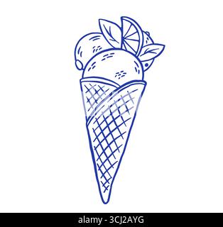 Hand zeichnen Eis-Eiskegel mit Zitronenvektor-Illustration. Vintage Frozen Dessert Symbol im Skizzenstil Stock Vektor