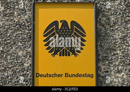 Schild, Adler, Deutscher Bundestag, Mitte, Berlin, Deutschland *** Schild, Adler, Deutscher Bundestag, Mitte, Berlin, Deutschland Stockfoto