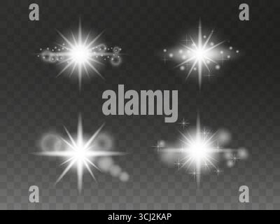 Leuchtende Lichteffekte Auf Transparentem Hintergrund. Stock Vektor