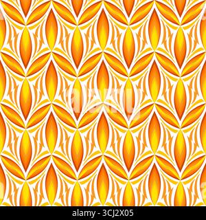Orangegelbes abstraktes, nahtloses geometrisches Muster. Vektor-Strukturmuster mit Blumenmuster. Herbstlaub-Ornament. Saisonales Muster mit abstrakten Blättern. Diago Stock Vektor