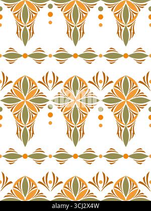 Abstraktes geometrisches nahtloses Muster. Geometriebegrenzungsset. Fantasy-Ornament aus gekrümmten Linien und Geometrieformen. Saisonales Muster in herbstlichen Farben auf Stock Vektor