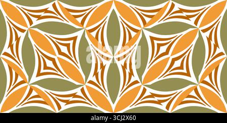 Abstraktes geometrisches nahtloses Muster. Vektor-Strukturmuster mit Blumenmuster. Fantasy-Ornament aus geschwungenen Linien. Saisonales Muster in herbstlichen Farben. Diagonale quadratische Stock Vektor