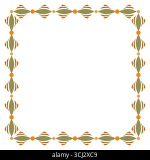 Ornamentaler geometrischer quadratischer Rahmen. Fantasy-Ornament aus geschwungenen Linien. Saisonales Muster in Herbstfarben auf weißem Hintergrund. Quadratische Mosaikfliesen Stock Vektor
