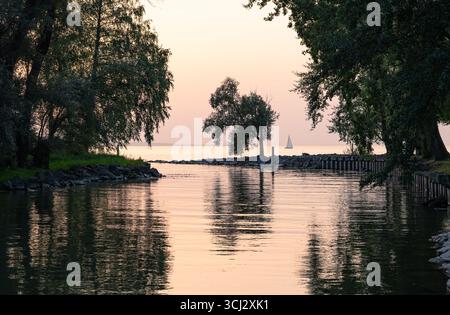 Nach Sonnenuntergang Alten Rhein und Bodensee Stockfoto