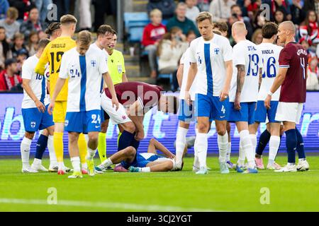 Oslo, Norwegen. September 2025. Die Spieler Finnlands und Norwegens kämpfen während des Internationalen Freundschaftsfußballspiels zwischen Norwegen und Finnland im Ullevaal Stadium in Oslo, Norwegen. Quelle: SPP Sport Pressefoto. /Alamy Live News Stockfoto