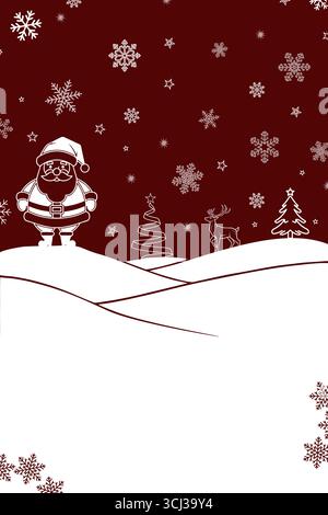Festliche Weihnachtslandschaft mit Weihnachtsmann, Rentier und schneebedeckten Motiven Stock Vektor