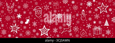 Festliches nahtloses Weihnachtsmuster mit Weihnachtssymbolen für Geschenkverpackung und Dekoration Stock Vektor