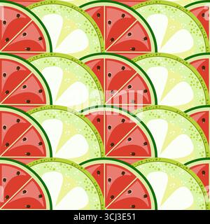 Wassermelonen- und Bilimbi-Schnitte nahtlose Muster-Vektor-Illustration Stock Vektor