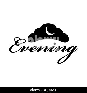 Abend, Nacht, Dämmerung, Mond, Wolke, Sichel, Himmel, Sterne, Ruhe, ruhig, ruhig, nachtaktiv, Silhouette, Vektor, Symbol, Symbol, Design, Graphik Stock Vektor