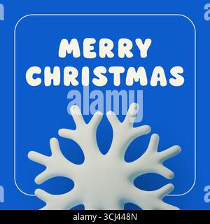 Quadratisches fröhliches Weihnachtsposter mit kräftiger weißer Typografie und großer 3D-Schneeflocke auf tiefblauem Hintergrund. Minimales festliches Design für Grußkarten Stock Vektor