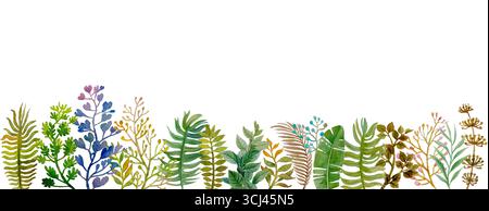 Set aus Blumenzweigen. Aquarellmalereien, Blumenhintergrund, marineblau, grüne Blätter. Hochzeitskonzept mit Blumen. Blumenplakat, Einladung. Farbschutz Stockfoto
