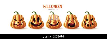 Orange Kürbis Vektorelemente Set mit Lächeln für dein Design für den Feiertag Halloween. Stock Vektor