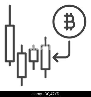 Bitcoin mit Pfeil und Kerzendiagramm Vektor BTC Investment Concept Symbol oder Symbol im Umrissstil Stock Vektor
