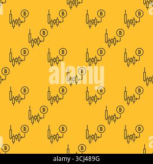 Bitcoin mit Pfeil und Kerzendiagramm Vektor BTC Investment Konzept nahtloses Muster im Umrissstil Stock Vektor