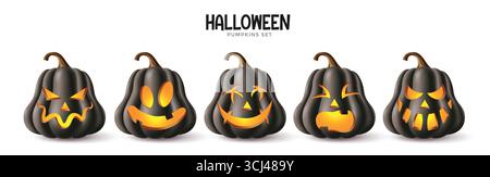 Schwarzes Kürbis Vektor-Element Set mit Lächeln für dein Design für den Feiertag Halloween. Stock Vektor