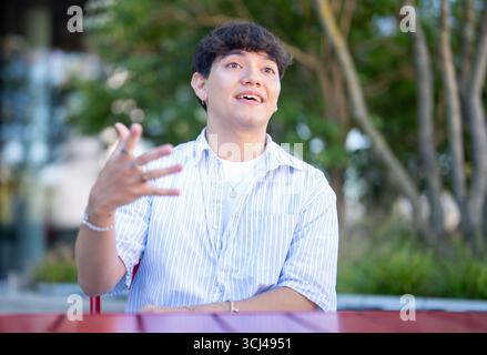 Johannes Pietsch, alias JJ, WSA-Gewinner 2025, am Donnerstag, den 4. September, 2025 in Wien, Österreich, während eines Interviews mit APA - Austria Press Agency über seine neue Single. - 20250904 PD2355 Credit: APA-PictureDesk/Alamy Live News Stockfoto