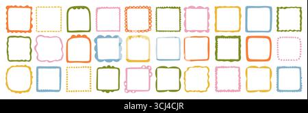 Farbenfrohe Handgezeichnete Quadratische Rahmen-Kollektion Stock Vektor