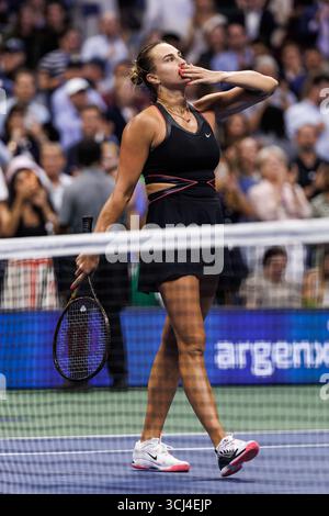 Queens, Usa. September 2025. Queens, New York City. 4. September 2025: Aryna Sabalenka bei den US Open 2025. Quelle: Corleve/Alamy Live News Stockfoto